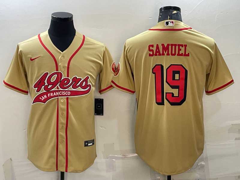 Mens San Francisco 49ers #19 Deebo Samuel Gold Color Rush With Patch Cool Base Stitched Baseball Jersey